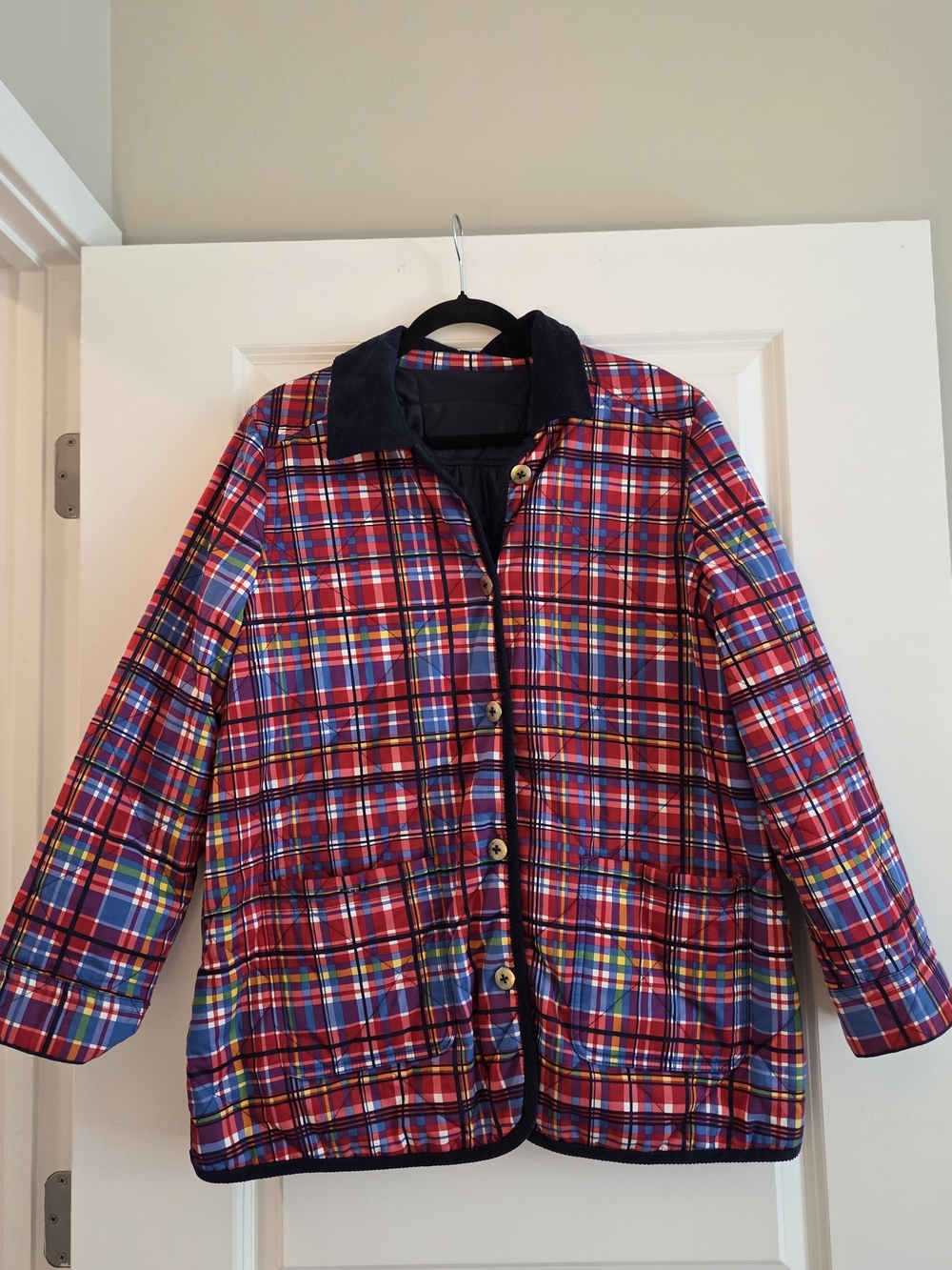 Vintage Plaid Quilted Barn Jacket Red Blue Multicolor